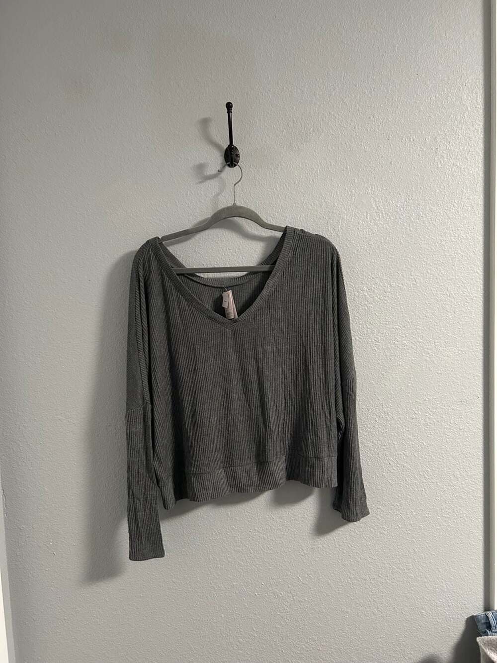 Auden Women's Dark Gray Ribbed Pajama Set with Top and Pants XXL